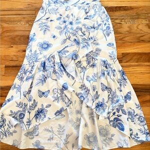 Milk &Honey womens blue toile floral high low skirt#ruffle#cottagecore#pullon